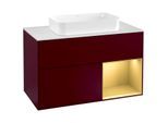Villeroy und Boch Finion Waschtischunterschrank F251HFHB 100x60,3cm, Abdeckplatte white matt, Regal rechts Gold matt, Peony Matt