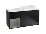 Villeroy und Boch Finion Waschtischunterschrank F271GMPD 120cm, Abdeckplatte white matt, Regal links Olive Matt Lacquer, Black matt lacquer