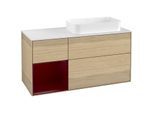 Villeroy und Boch Finion Waschtischunterschrank F271HBPC 120cm, Abdeckplatte white matt, Regal links Peony, Oak Veneer