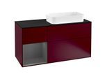 Villeroy und Boch Finion Waschtischunterschrank F272GKHB 120cm, Abdeckplatte black matt, Regal links Anthracite matt, Peony Matt