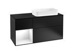 Villeroy und Boch Finion Waschtischunterschrank F272GFPD 120cm, Abdeckplatte black matt, Regal links Glossy white lacquer, Black matt lacquer