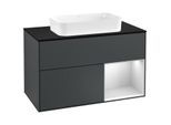 Villeroy und Boch Finion Waschtischunterschrank G252MTHG 100cm, Abdeckplatte black matt, Emotion, Regal rechts White matt lacquer, Midnight Blue Matt Lacquer