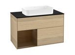 Villeroy und Boch Finion Waschtischunterschrank G242GNPC 100cm, Abdeckplatte black matt, Emotion, Regal links Walnut veneer, Oak Veneer