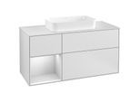 Villeroy und Boch Finion Waschtischunterschrank F291MTMT 120cm, Abdeckplatte white matt, Regal links White matt lacquer, White matt lacquer