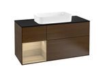 Villeroy und Boch Finion Waschtischunterschrank F292PCGN 120cm, Abdeckplatte black matt, Regal links Oak Veneer, Walnut veneer
