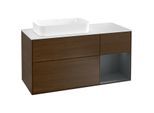 Villeroy und Boch Finion Waschtischunterschrank G281HGGN 120cm, Abdeckplatte white matt, Emotion, Regal rechts Midnight Blue Matt Lacquer, Walnut veneer
