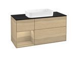 Villeroy und Boch Finion Waschtischunterschrank F292PCPC 120cm, Abdeckplatte black matt, Regal links Oak Veneer, Oak Veneer