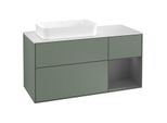 Villeroy und Boch Finion Waschtischunterschrank G281GKGM 120cm, Abdeckplatte white matt, Emotion, Regal rechts Anthracite matt, Olive Matt Lacquer