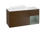 Villeroy und Boch Finion Waschtischunterschrank G281GMGN 120cm, Abdeckplatte white matt, Emotion, Regal rechts Olive Matt Lacquer, Walnut veneer