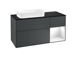 Villeroy und Boch Finion Waschtischunterschrank G282GFHG 120cm, Abdeckplatte black matt, Emotion, Regal rechts Glossy white lacquer, Midnight Blue Matt Lacquer