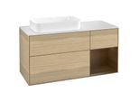 Villeroy und Boch Finion Waschtischunterschrank F281GNPC 120cm, Abdeckplatte white matt, Regal rechts Walnut veneer, Oak Veneer