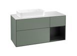 Villeroy und Boch Finion Waschtischunterschrank F281PDGM 120cm, Abdeckplatte white matt, Regal rechts Black matt lacquer, Olive Matt Lacquer