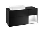 Villeroy und Boch Finion Waschtischunterschrank F282GFPD 120cm, Abdeckplatte black matt, Regal rechts Glossy white lacquer, Black matt lacquer