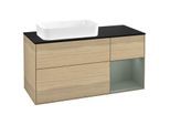 Villeroy und Boch Finion Waschtischunterschrank F282GMPC 120cm, Abdeckplatte black matt, Regal rechts Olive Matt Lacquer, Oak Veneer