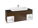 Villeroy und Boch Finion Waschtischunterschrank G212GFGN 160cm, Abdeckplatte black matt, Emotion, Regale Glossy white lacquer, Walnut veneer