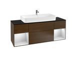 Villeroy und Boch Finion Waschtischunterschrank G212MTGN 160cm, Abdeckplatte black matt, Emotion, Regale White matt lacquer, Walnut veneer