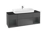 Villeroy und Boch Finion Waschtischunterschrank G212HGGK 160cm, Abdeckplatte black matt, Emotion, Regale Midnight matt lacquer, Anthracite matt