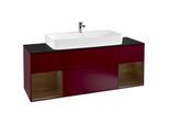 Villeroy und Boch Finion Waschtischunterschrank F212GNHB 160cm, Abdeckplatte black matt, Regale Walnut veneer, Peony Matt