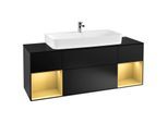 Villeroy und Boch Finion Waschtischunterschrank F212HFPD 160cm, Abdeckplatte black matt, Regale Gold matt lacquer, Black matt lacquer