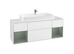 Villeroy und Boch Finion Waschtischunterschrank F211GMGF 160cm, Abdeckplatte white matt, Regale Olive matt lacquer, Glossy white lacquer