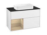 Villeroy und Boch Finion Waschtischunterschrank F242PCGF 100x60,3cm, Abdeckplatte black matt, Regal links Oak Veneer, Glossy white lacquer