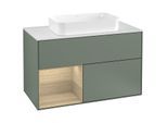 Villeroy und Boch Finion Waschtischunterschrank F241PCGM 100x60,3cm, Abdeckplatte white matt, Regal links Oak Veneer, Olive Matt Lacquer
