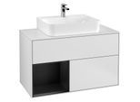 Villeroy und Boch Finion Waschtischunterschrank F111PDMT 100cm, Abdeckplatte black matt, Regal links Black matt lacquer, White matt lacquer