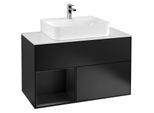 Villeroy und Boch Finion Waschtischunterschrank F111PDPD 100cm, Abdeckplatte black matt, Regal links Black matt lacquer, Black matt lacquer
