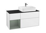 Villeroy und Boch Finion Waschtischunterschrank F142GMGF 120cm, Abdeckplatte Glass Black Matt, Regal links Olive Matt Lacquer, Glossy white lacquer