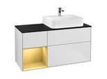 Villeroy und Boch Finion Waschtischunterschrank F142HFMT 120cm, Abdeckplatte Glass Black Matt, Regal links Gold matt, White matt lacquer
