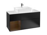 Villeroy und Boch Finion Waschtischunterschrank F161GNPD 120cm, Abdeckplatte white matt, Regal links Walnut veneer, Black matt lacquer