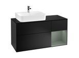 Villeroy und Boch Finion Waschtischunterschrank G152GMPD 120cm, Abdeckplatte black matt, Emotion, Regal links Olive Matt Lacquer, Black matt lacquer