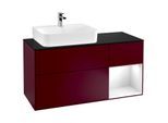 Villeroy und Boch Finion Waschtischunterschrank F152GFHB 120cm, Abdeckplatte black matt, Regal rechts Glossy white lacquer, Peony Matt