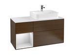 Villeroy und Boch Finion Waschtischunterschrank G141MTGN 120cm, Abdeckplatte white matt, Emotion, Regal links White matt lacquer, Walnut veneer