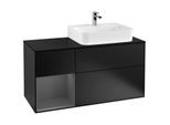 Villeroy und Boch Finion Waschtischunterschrank G142GKPD 120cm, Abdeckplatte black matt, Emotion, Regal links Anthracite matt, Black matt lacquer