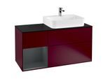 Villeroy und Boch Finion Waschtischunterschrank G142HGHB 120cm, Abdeckplatte black matt, Emotion, Regal links Midnight Blue Matt Lacquer, Peony Matt