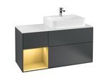 Villeroy und Boch Finion Waschtischunterschrank F141HFHG 120cm, Abdeckplatte glass white Matt, Regal links Gold matt, Midnight Blue Matt Lacquer