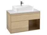 Villeroy und Boch Finion Waschtischunterschrank G121GNPC 100cm, Abdeckplatte white matt, Emotion, Regal rechts Walnut veneer, Oak Veneer