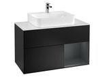 Villeroy und Boch Finion Waschtischunterschrank G121HGPD 100cm, Abdeckplatte white matt, Emotion, Regal rechts Midnight Blue Matt Lacquer, Black matt lacquer