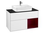 Villeroy und Boch Finion Waschtischunterschrank G122HBGF 100cm, Abdeckplatte black matt, Emotion, Regal rechts Peony, Glossy white lacquer