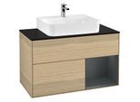 Villeroy und Boch Finion Waschtischunterschrank G122HGPC 100cm, Abdeckplatte black matt, Emotion, Regal rechts Midnight Blue Matt Lacquer, Oak Veneer