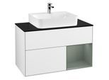 Villeroy und Boch Finion Waschtischunterschrank G122GMGF 100cm, Abdeckplatte black matt, Emotion, Regal rechts Olive Matt Lacquer, Glossy white lacquer