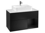Villeroy und Boch Finion Waschtischunterschrank F121PDPD 100cm, Abdeckplatte weiß matt, Regal rechts Black matt lacquer, Black matt lacquer