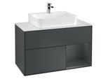 Villeroy und Boch Finion Waschtischunterschrank F121HGHG 100cm, Abdeckplatte weiß matt, Regal rechts Midnight Blue Matt Lacquer, Midnight Blue Matt Lacquer