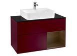 Villeroy und Boch Finion Waschtischunterschrank F122GNHB 100cm, Abdeckplatte black matt, Regal rechts Walnut veneer, Peony Matt