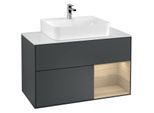 Villeroy und Boch Finion Waschtischunterschrank F121PCHG 100cm, Abdeckplatte weiß matt, Regal rechts Oak Veneer, Midnight Blue Matt Lacquer