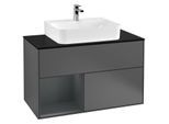 Villeroy und Boch Finion Waschtischunterschrank G112HGGK 100cm, Abdeckplatte black matt, Emotion, Regal links Midnight Blue Matt Lacquer, Anthracite matt