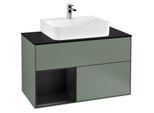 Villeroy und Boch Finion Waschtischunterschrank F112PDGM 100cm, Abdeckplatte white matt, Regal links Black matt lacquer, Olive Matt Lacquer