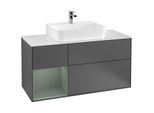Villeroy und Boch Finion Waschtischunterschrank G161GMGK 120cm, Abdeckplatte white matt, Emotion, Regal links Olive Matt Lacquer, Anthracite matt