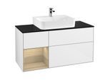 Villeroy und Boch Finion Waschtischunterschrank G162PCGF 120cm, Abdeckplatte black matt, Emotion, Regal links Oak Veneer, Glossy white lacquer